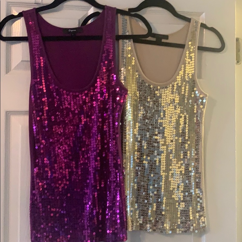 Express Purple & Gold L Sequin Tank Top Lot